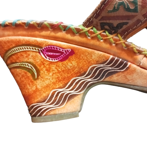 Elite Navajo Genuine Leather Painted Woven Sandals by Corkys Size 8 - Picture 4 of 8